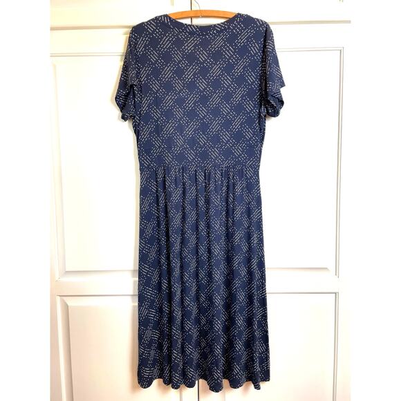L.L. Bean Women's Summer Knit Dress Sz M Short Sleeve Navy Blue Empire Waist - Picture 2 of 10